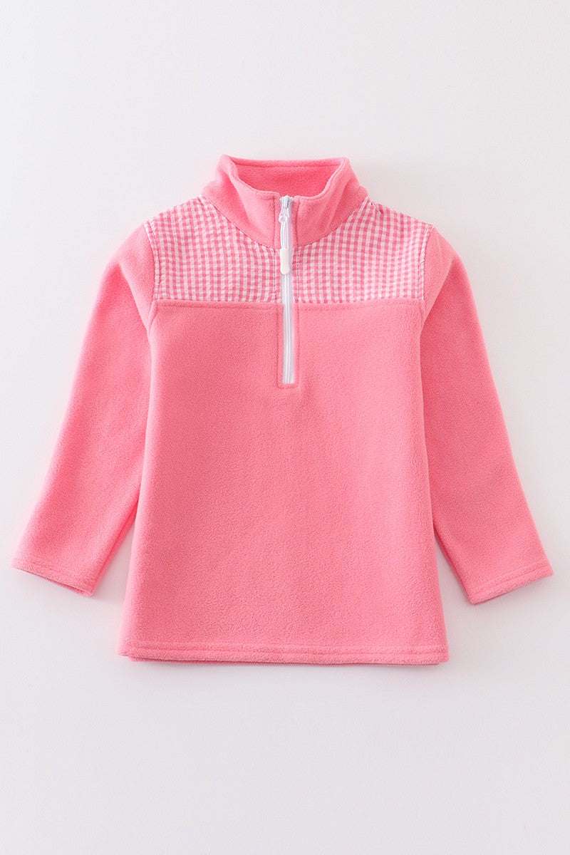 Kids Pink Plaid Patch Fleece Top