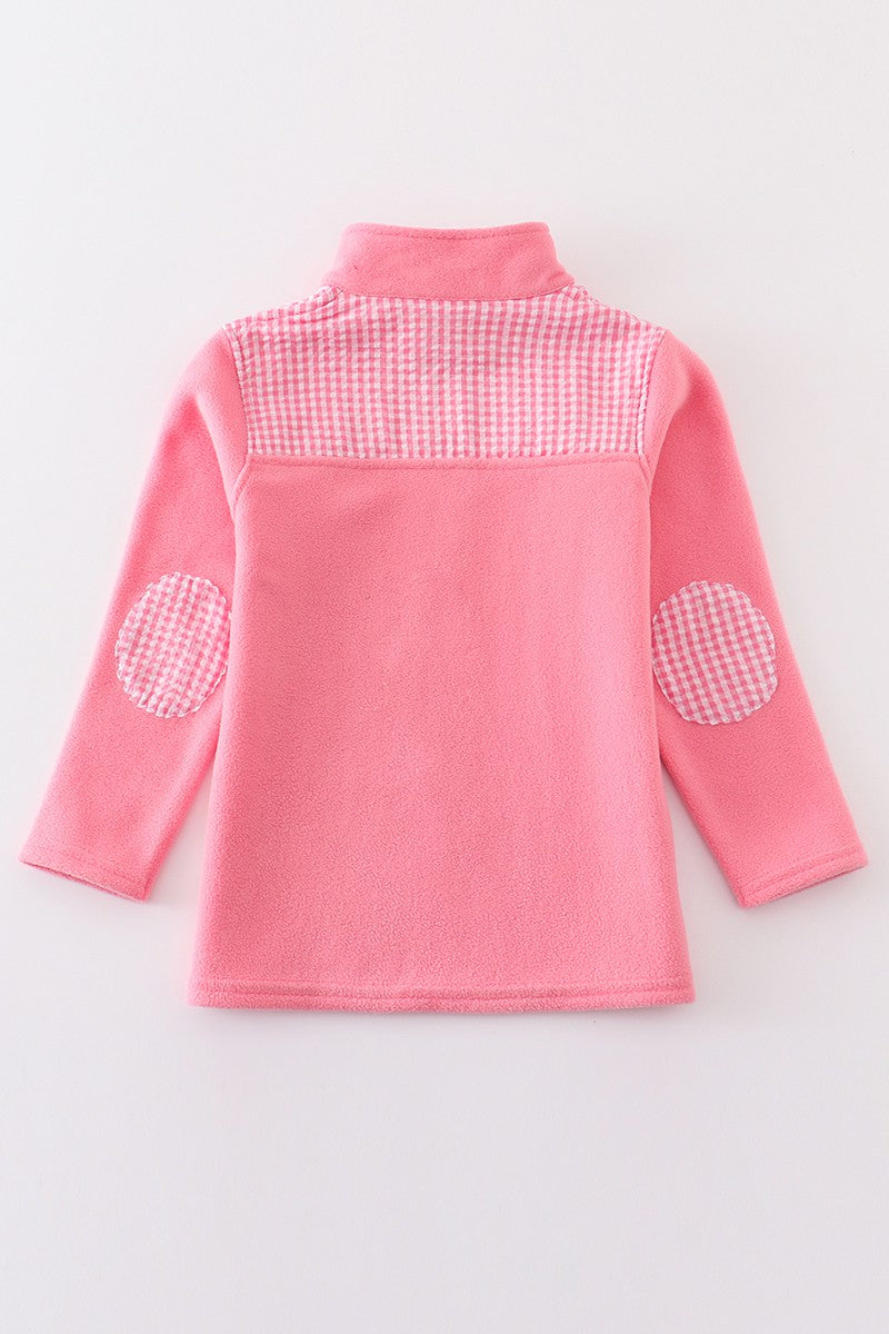 Kids Pink Plaid Patch Fleece Top