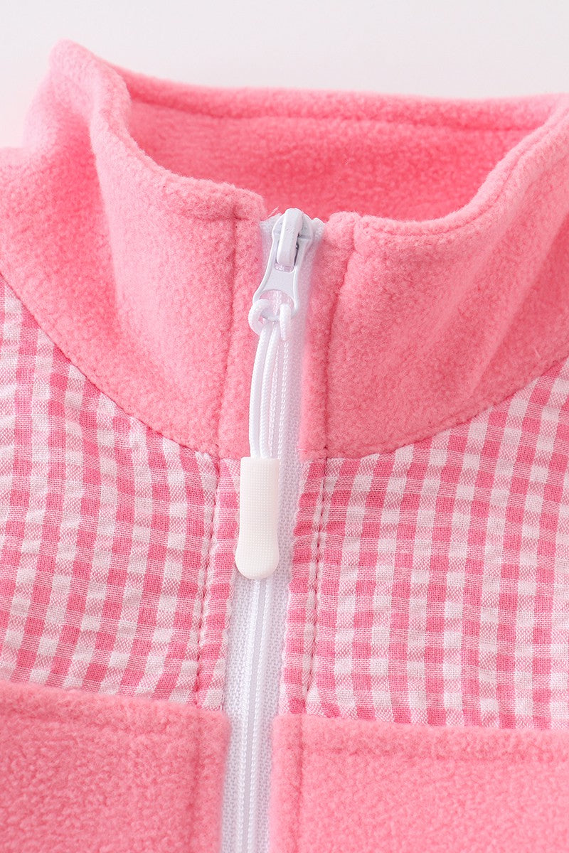 Kids Pink Plaid Patch Fleece Top