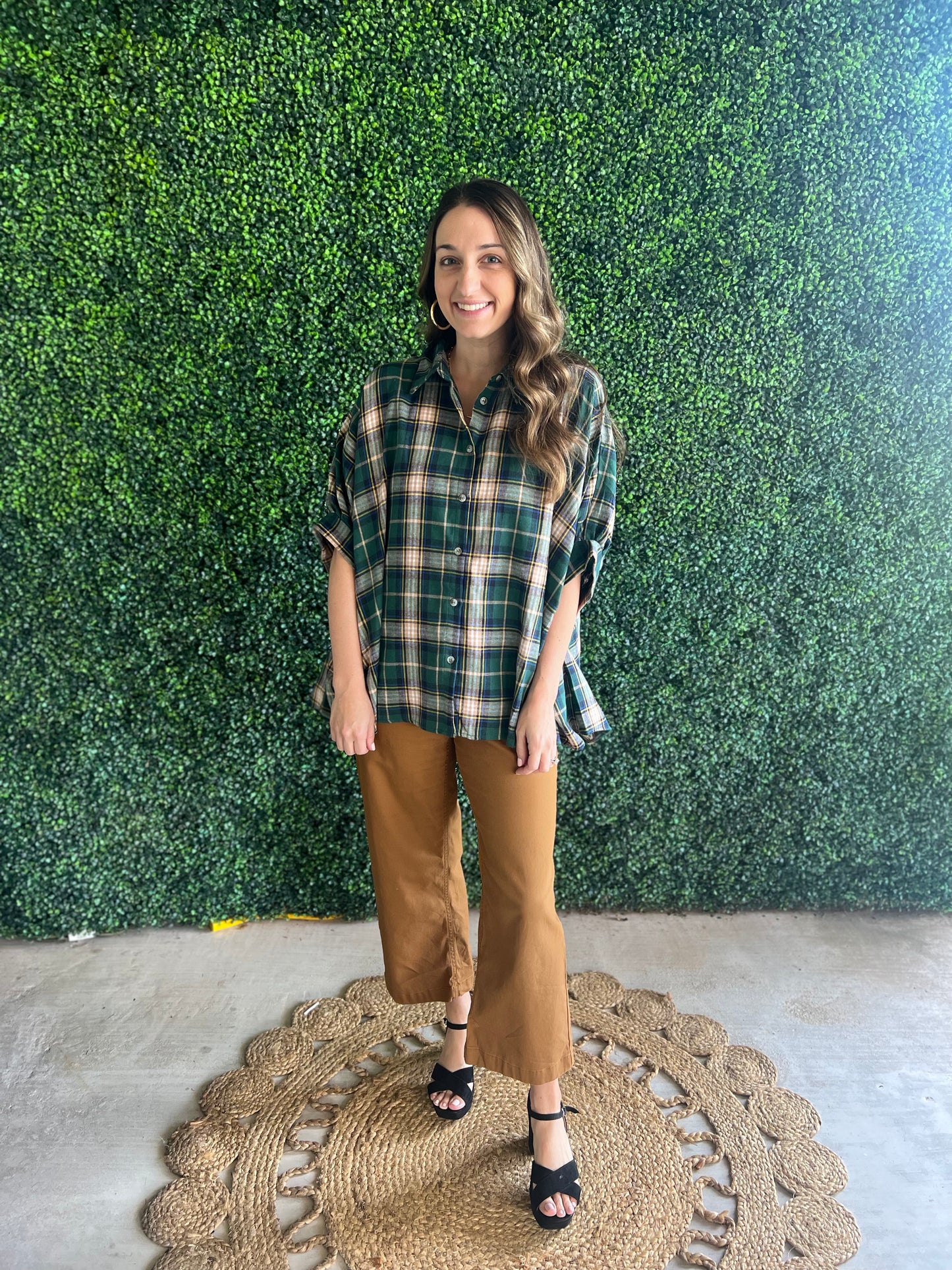 Green Plaid Easy Oversized Shirt