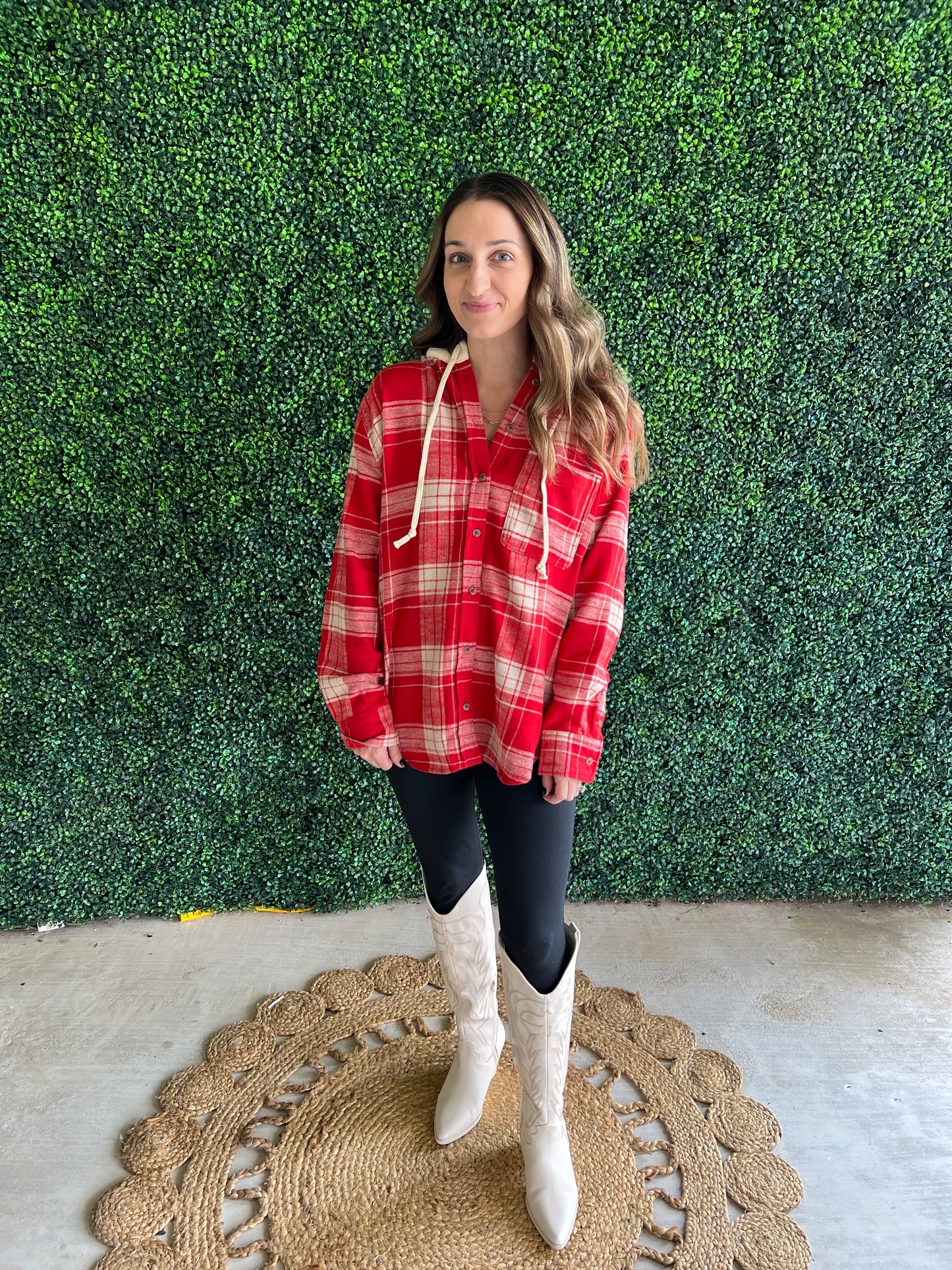 Red Plaid Top with Hood