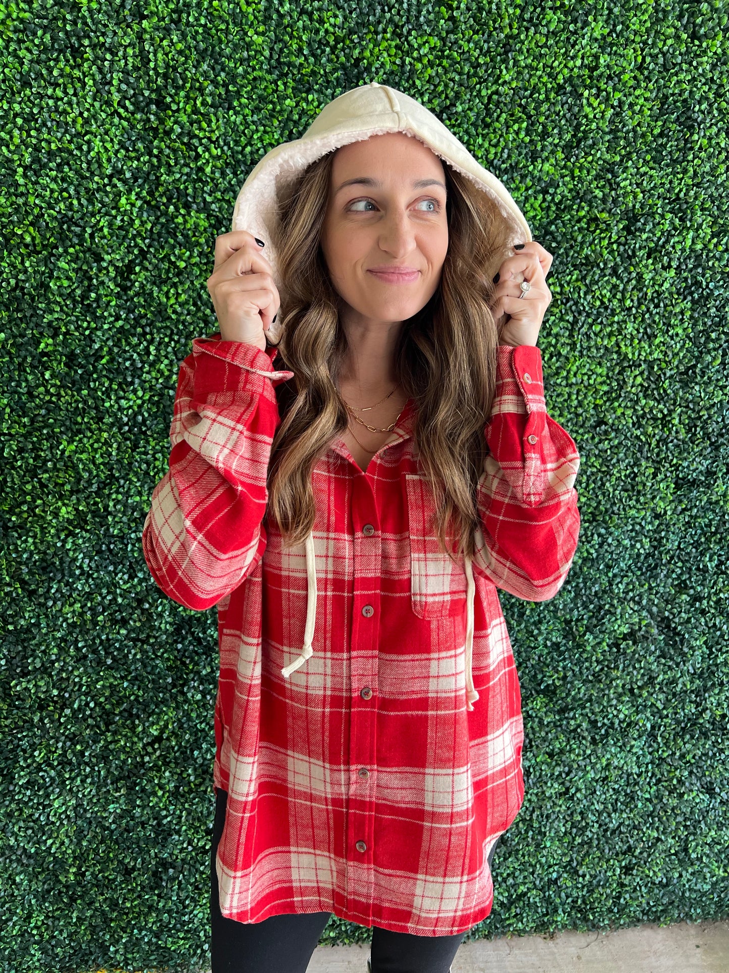 Red Plaid Top with Hood