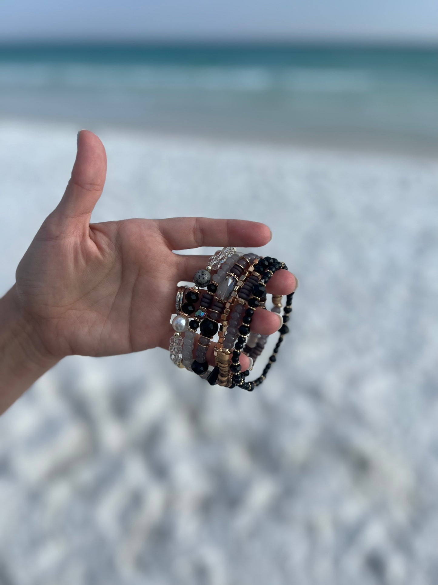 Black Multi-Stone Stackable Bracelets