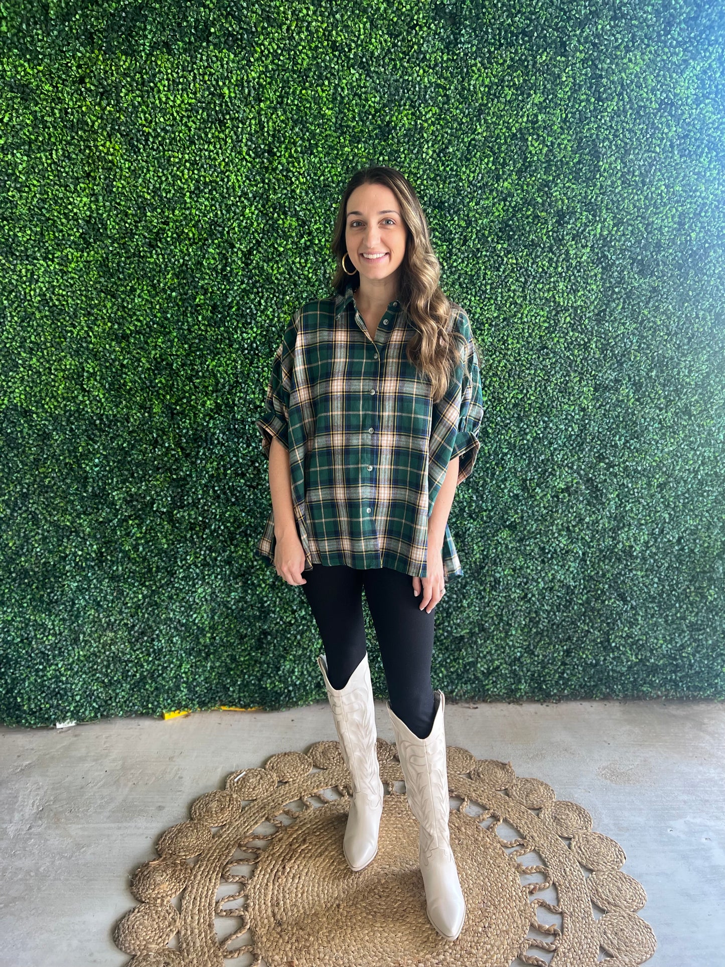 Green Plaid Easy Oversized Shirt