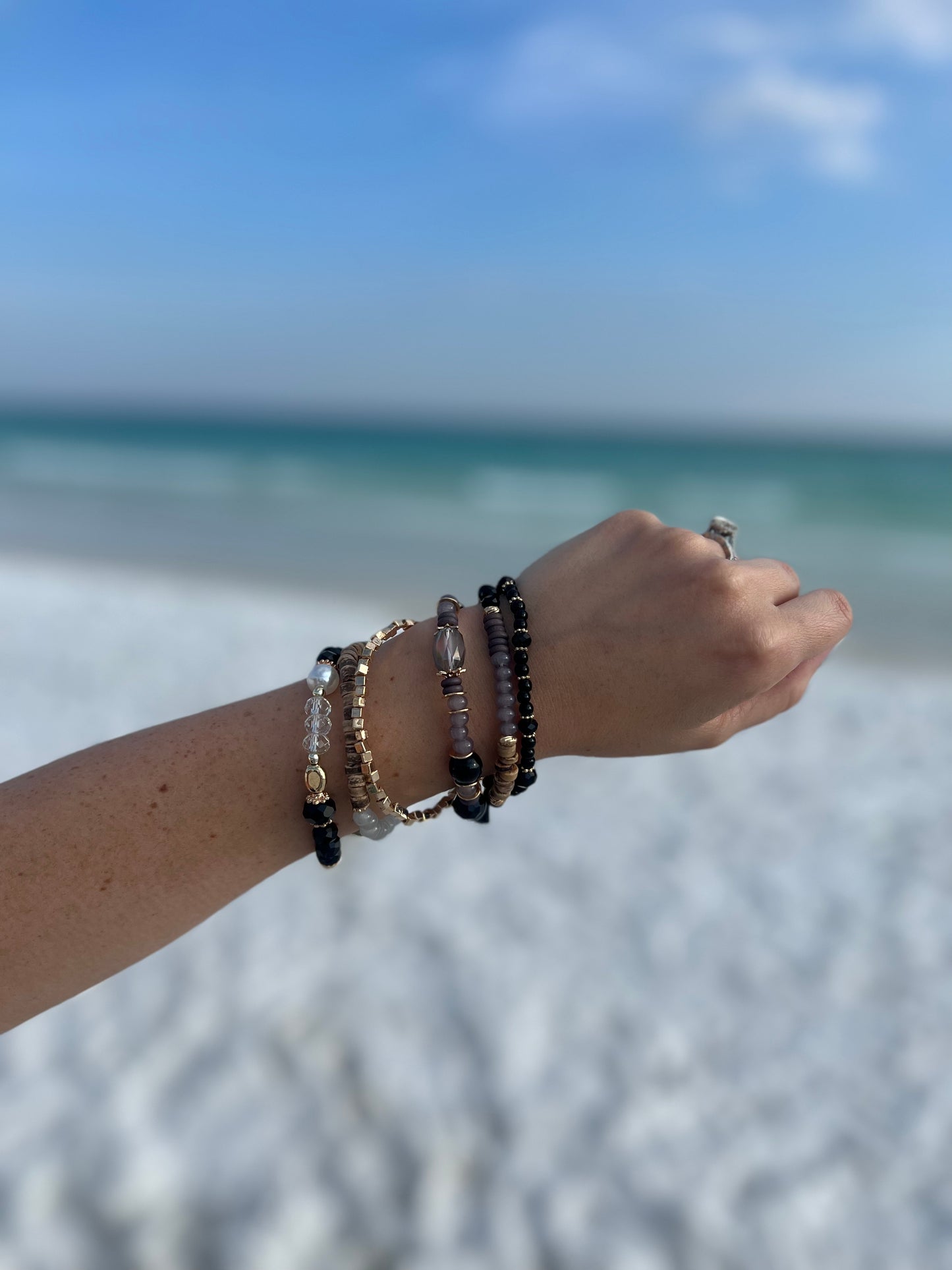 Black Multi-Stone Stackable Bracelets