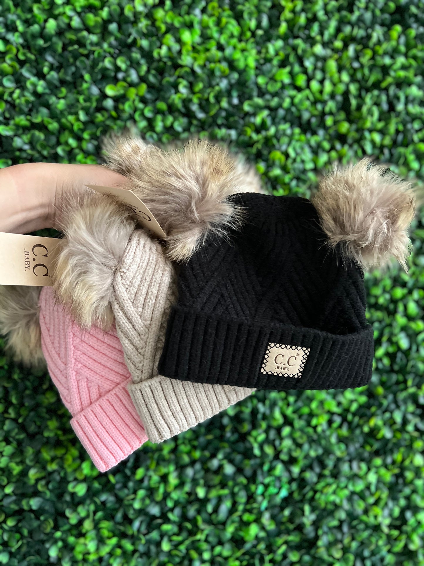 CC Baby Beanie -Fuzzy Poms